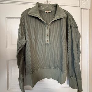 Faherty Sage Green Waffle-Knit Henley Pullover